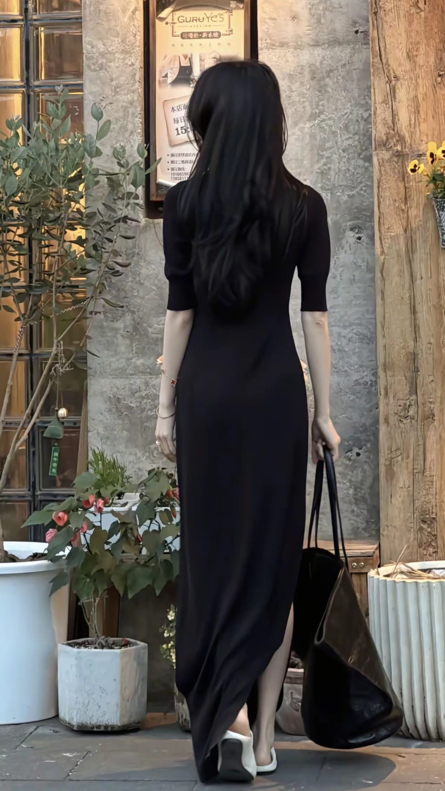 Women's Long Knit Dress in Black or White - Image 3