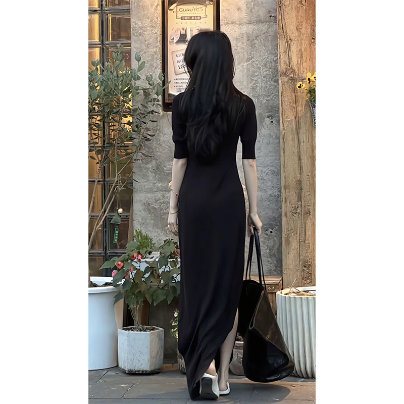 Women's Long Knit Dress in Black or White - Image 5