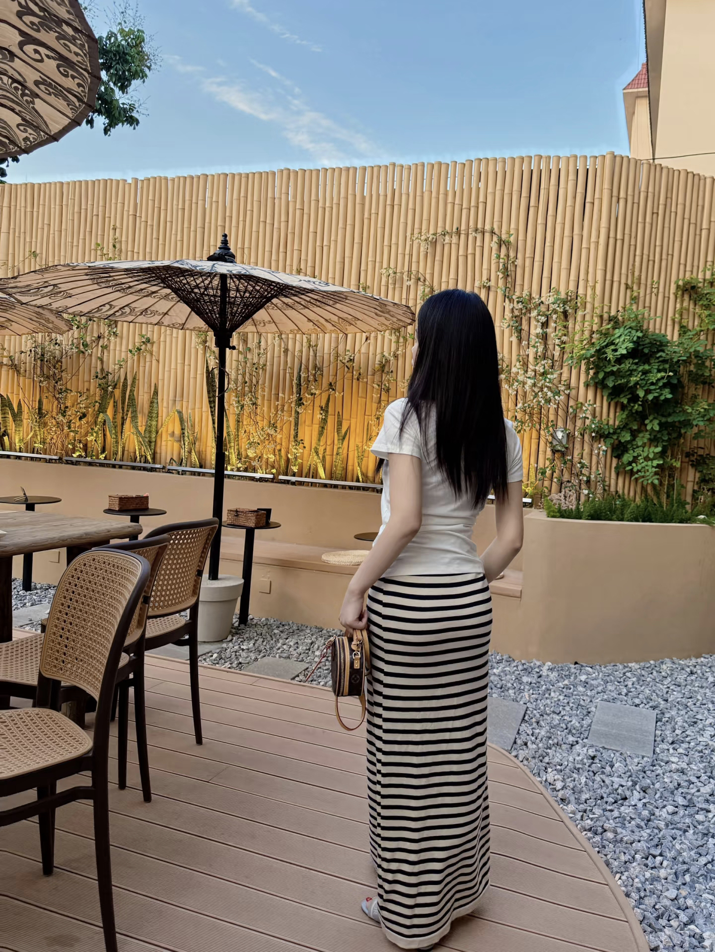 Korean Relaxed Striped Long Skirt for Women 2025 Summer Casual Slimming Straight Tie Skirt