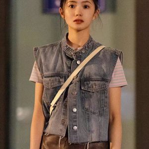 Women's Denim Vest Sleeveless Short Button-Up Top