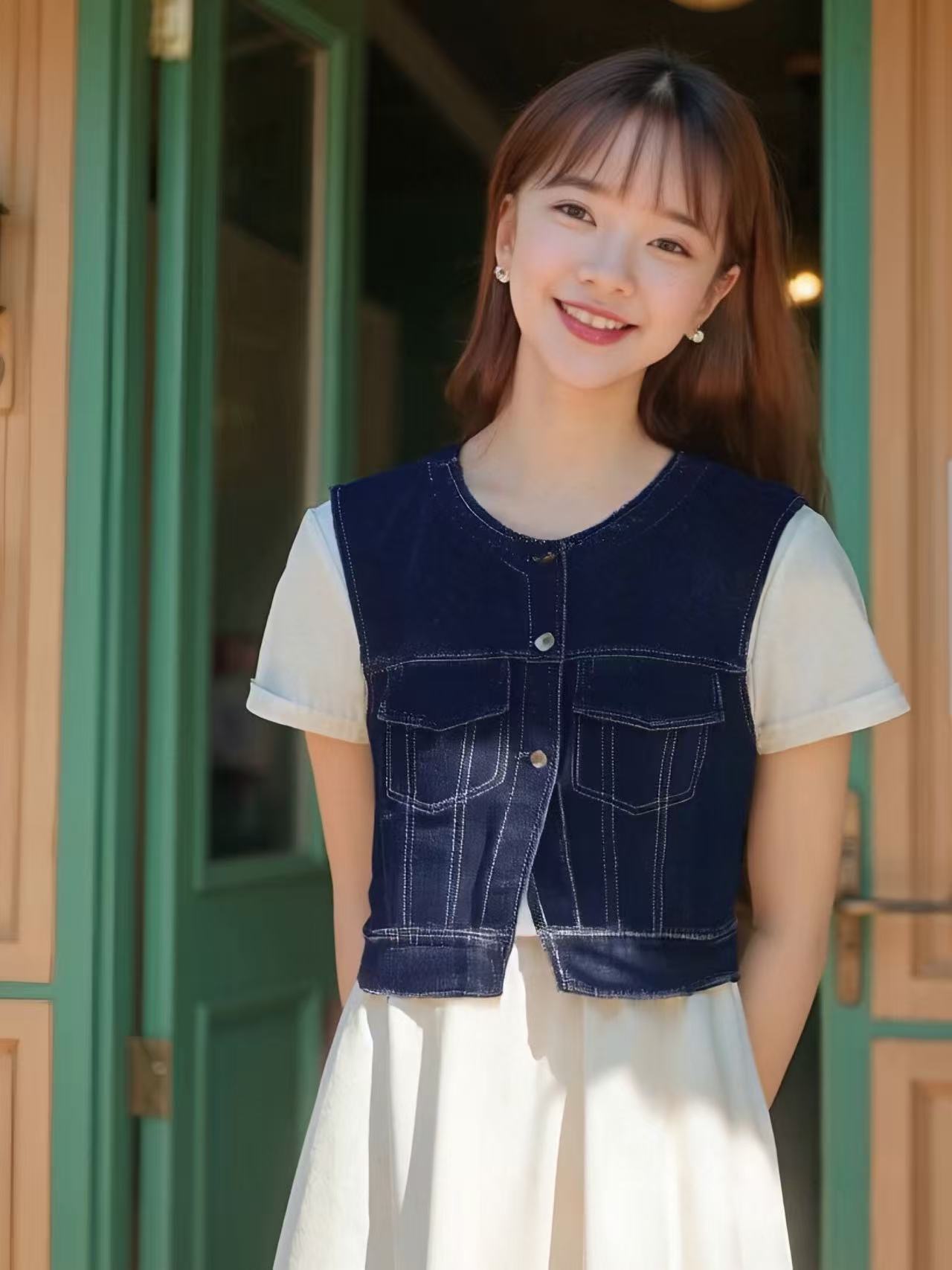 Korean Style Layered Denim Vest Top Women's Short Sleeveless - Image 3