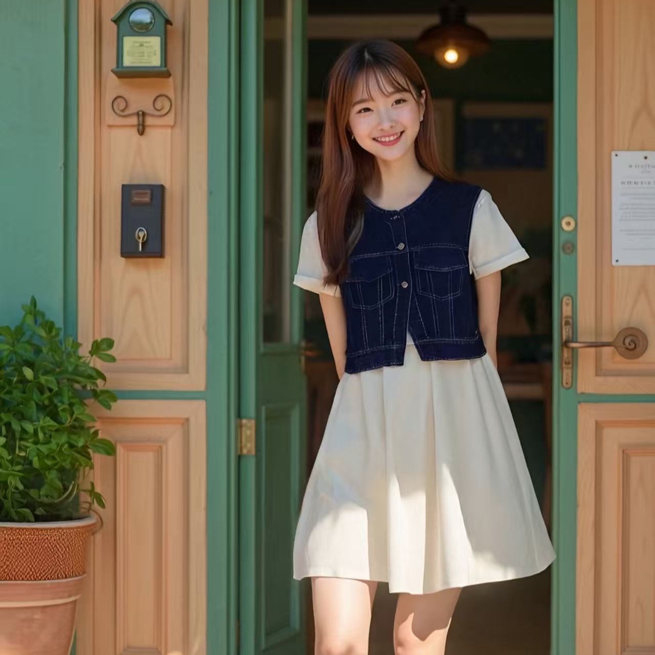 Korean Style Layered Denim Vest Top Women's Short Sleeveless - Image 5