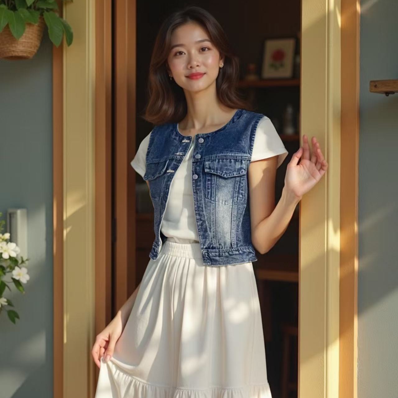 Korean Style Layered Denim Vest Top Women's Short Sleeveless - Image 2