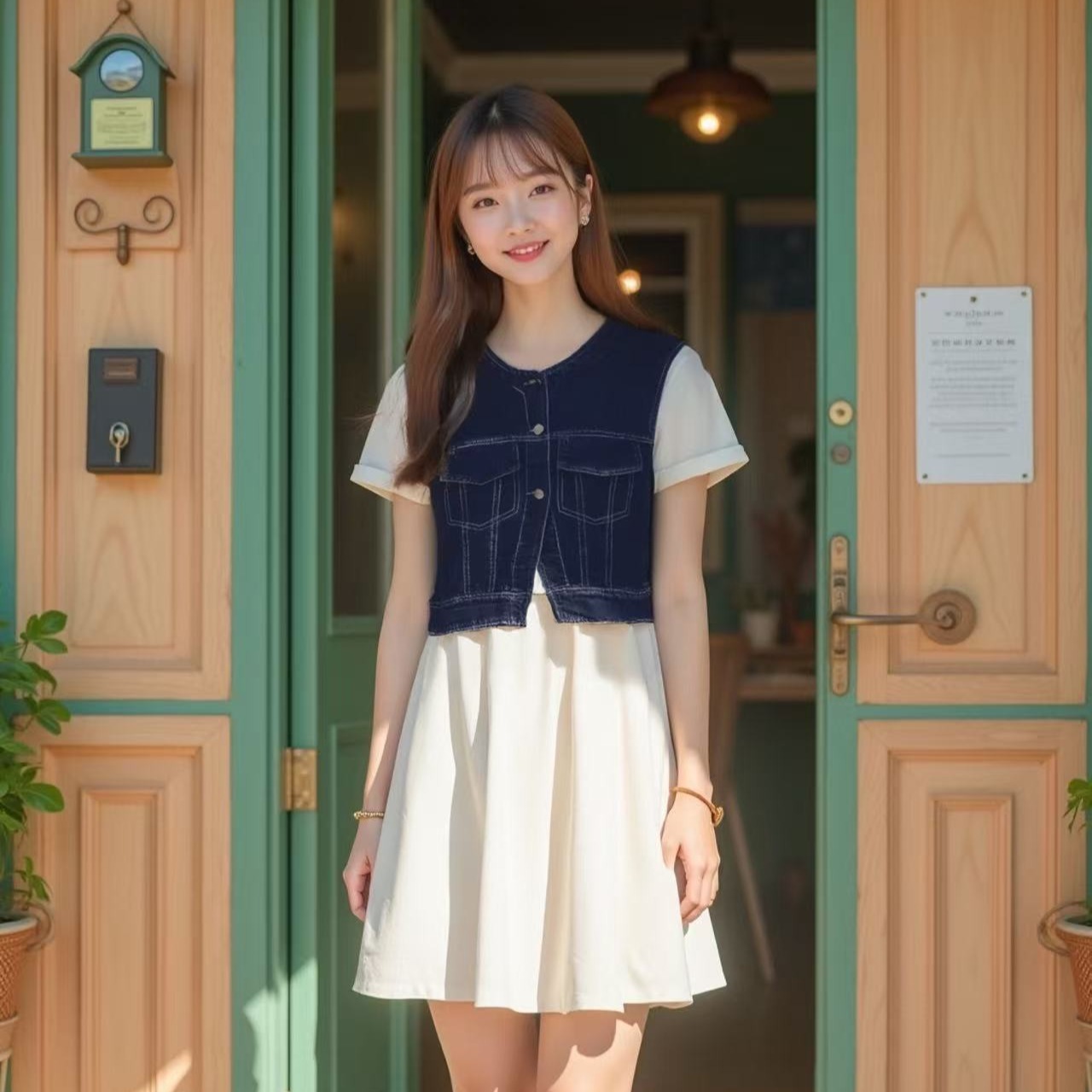 Korean Style Layered Denim Vest Top Women's Short Sleeveless