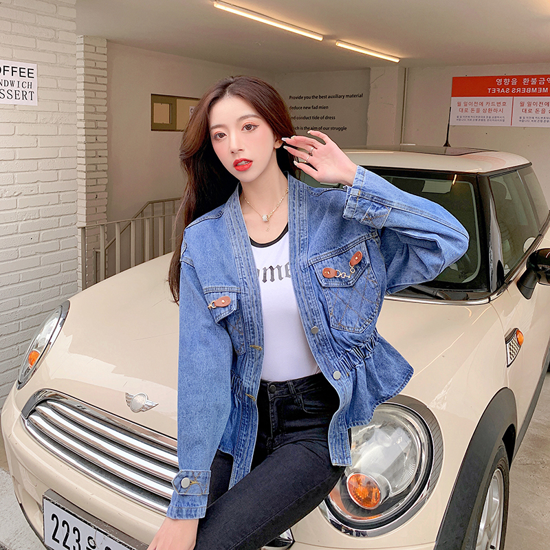 Women's V-Neck Embroidered Denim Jacket with Heart Logo Detail - Image 2