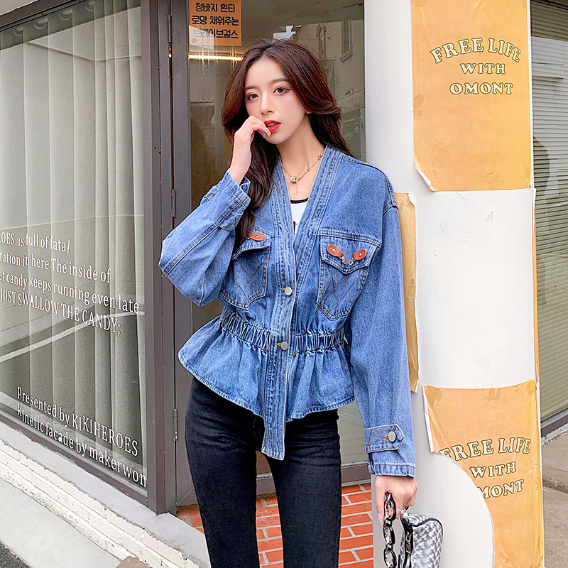 Women's V-Neck Embroidered Denim Jacket with Heart Logo Detail - Image 3