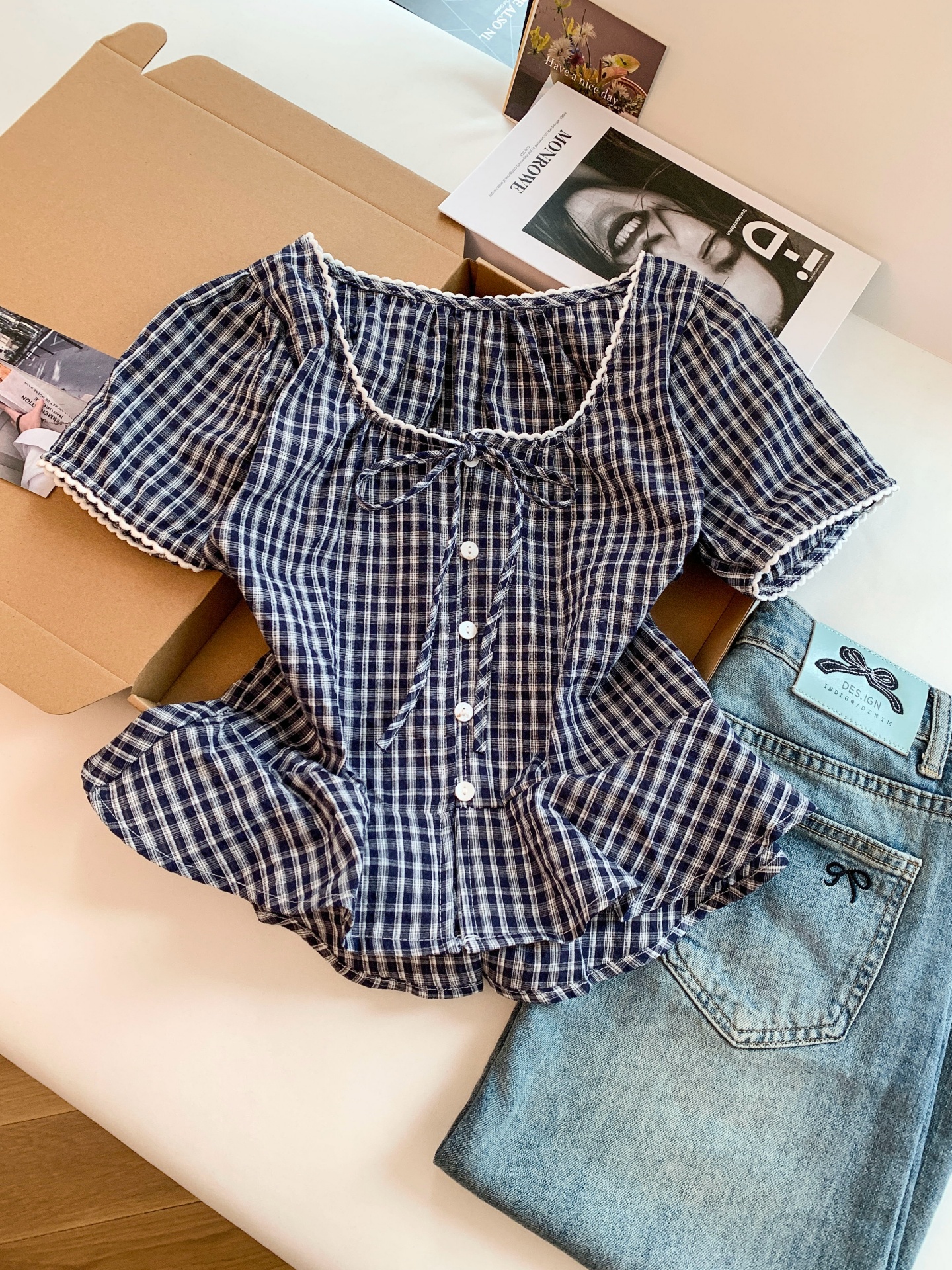Korean Sweet Plaid Short Sleeve Shirt Women Summer New Design Niche Versatile Temperament Top - Style cd63e9