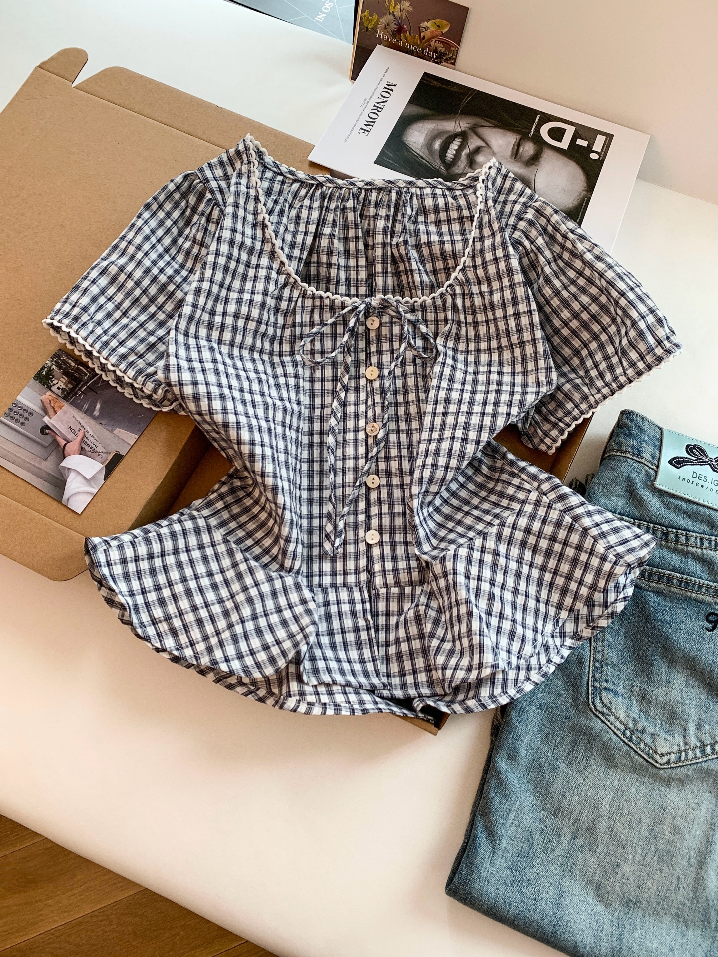 Korean Sweet Plaid Short Sleeve Shirt Women Summer New Design Niche Versatile Temperament Top - Style cd63e9 - Image 2