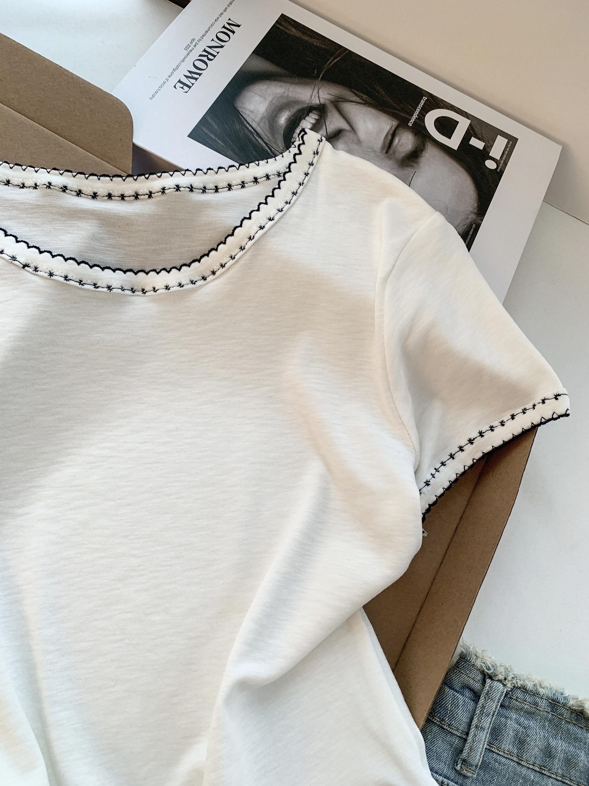 2026 New Crew Neck Korean Style Knit Short Sleeve Cropped T-Shirt Top for Women - Image 3
