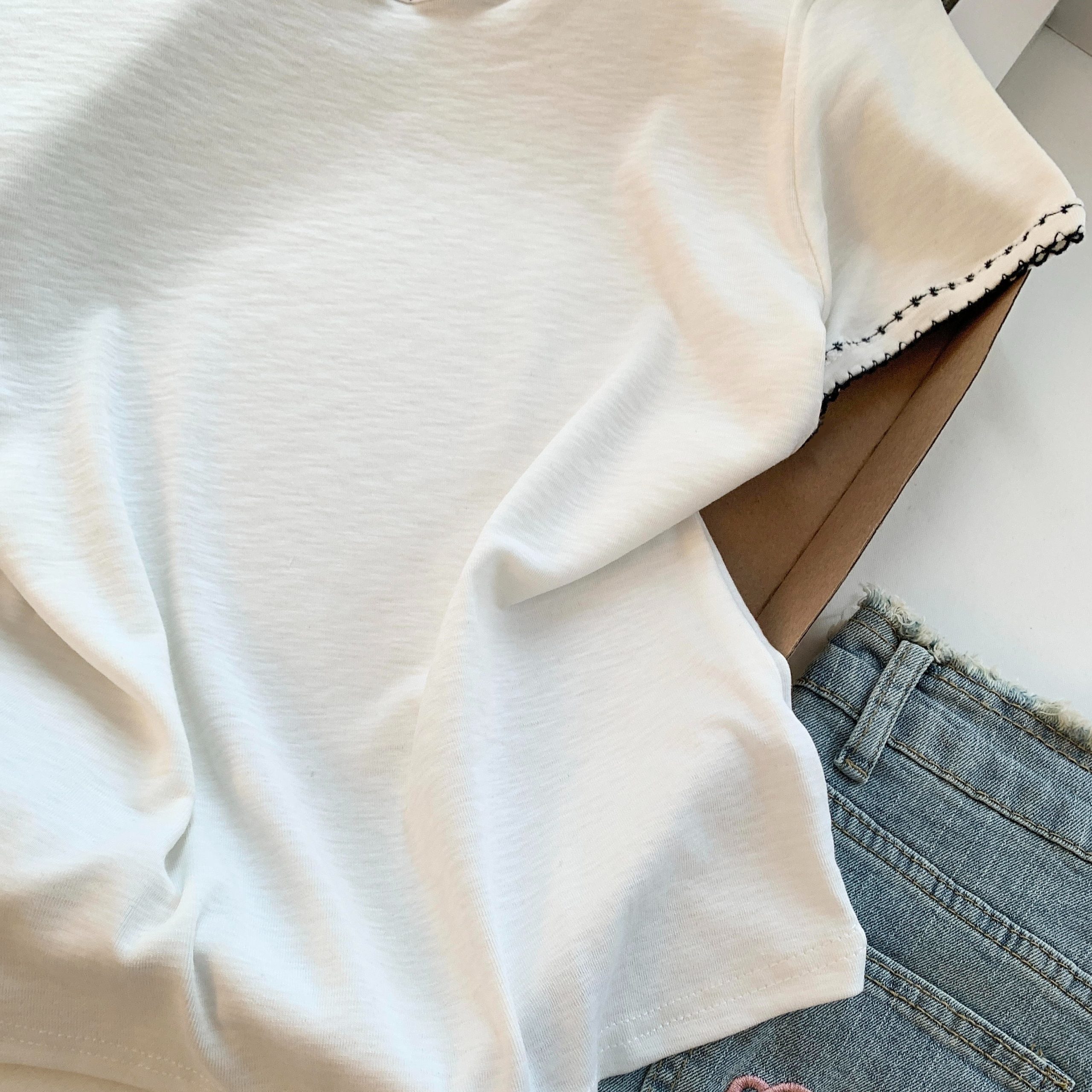 2026 New Crew Neck Korean Style Knit Short Sleeve Cropped T-Shirt Top for Women - Image 5