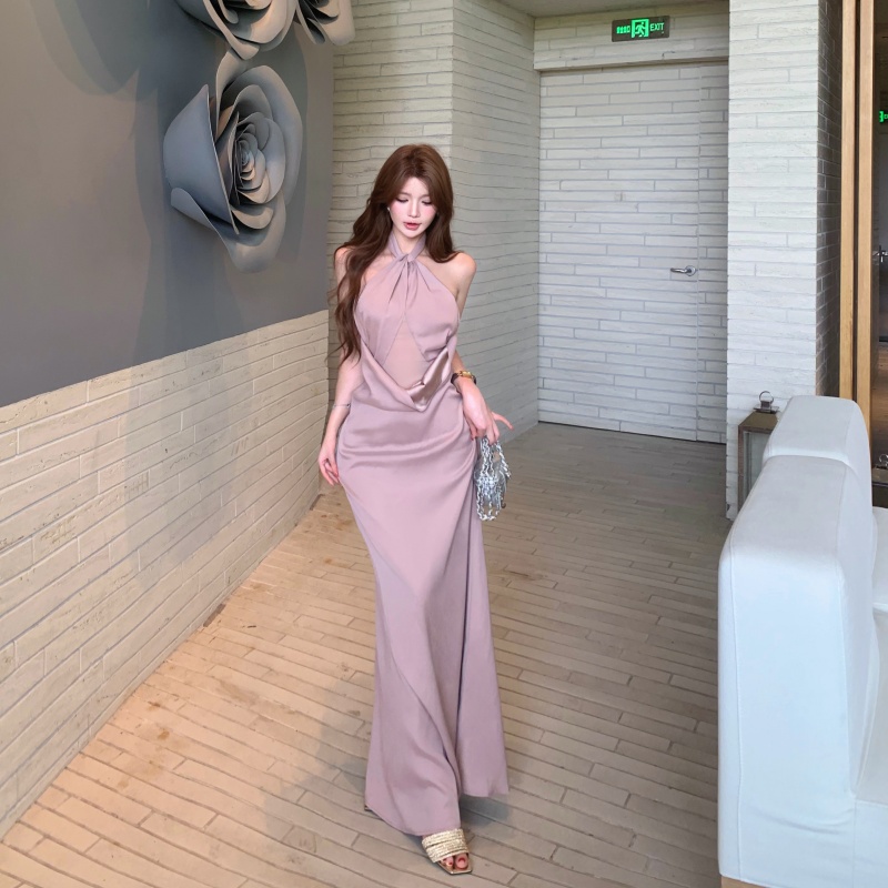 French Style Elegant Sleeveless Halter Neck Long Dress for Women Summer - Image 3