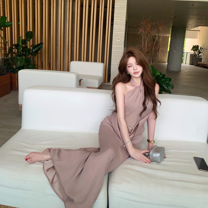 French Style Elegant Sleeveless Halter Neck Long Dress for Women Summer - Image 4