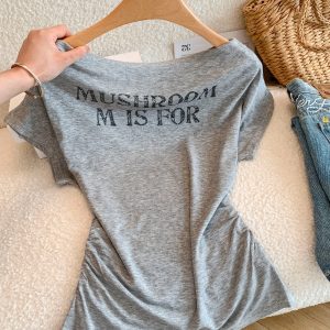 Women Off-Shoulder Short Sleeve Slim Fit T-Shirt Summer Top