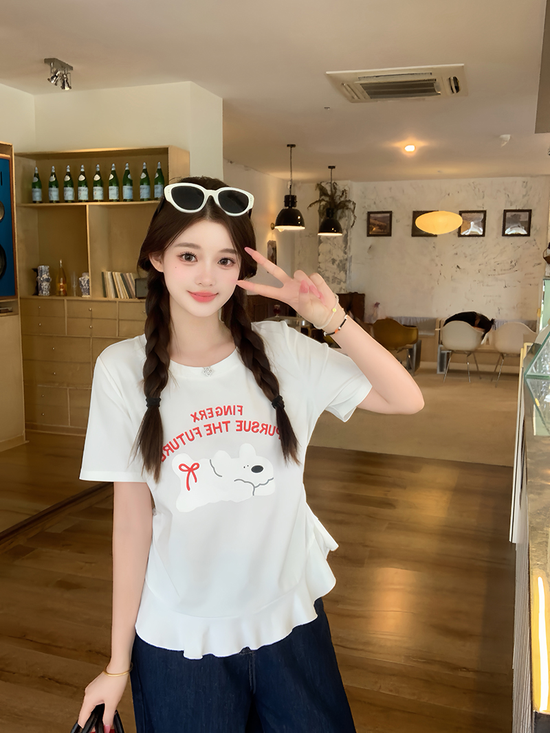 Plus Size Sweet Cartoon Dog Print Ruffle Short Sleeve T-Shirt Summer 2026 - Style 99a41e - Image 4