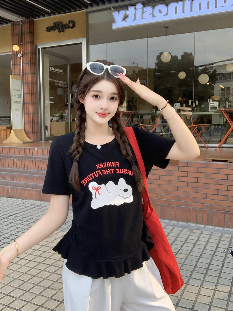 Plus Size Sweet Cartoon Dog Print Ruffle Short Sleeve T-Shirt Summer 2026 - Style 99a41e - Image 3