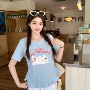 Plus Size Sweet Cartoon Dog Print Ruffle Short Sleeve T-Shirt Summer 2026 - Style 99a460