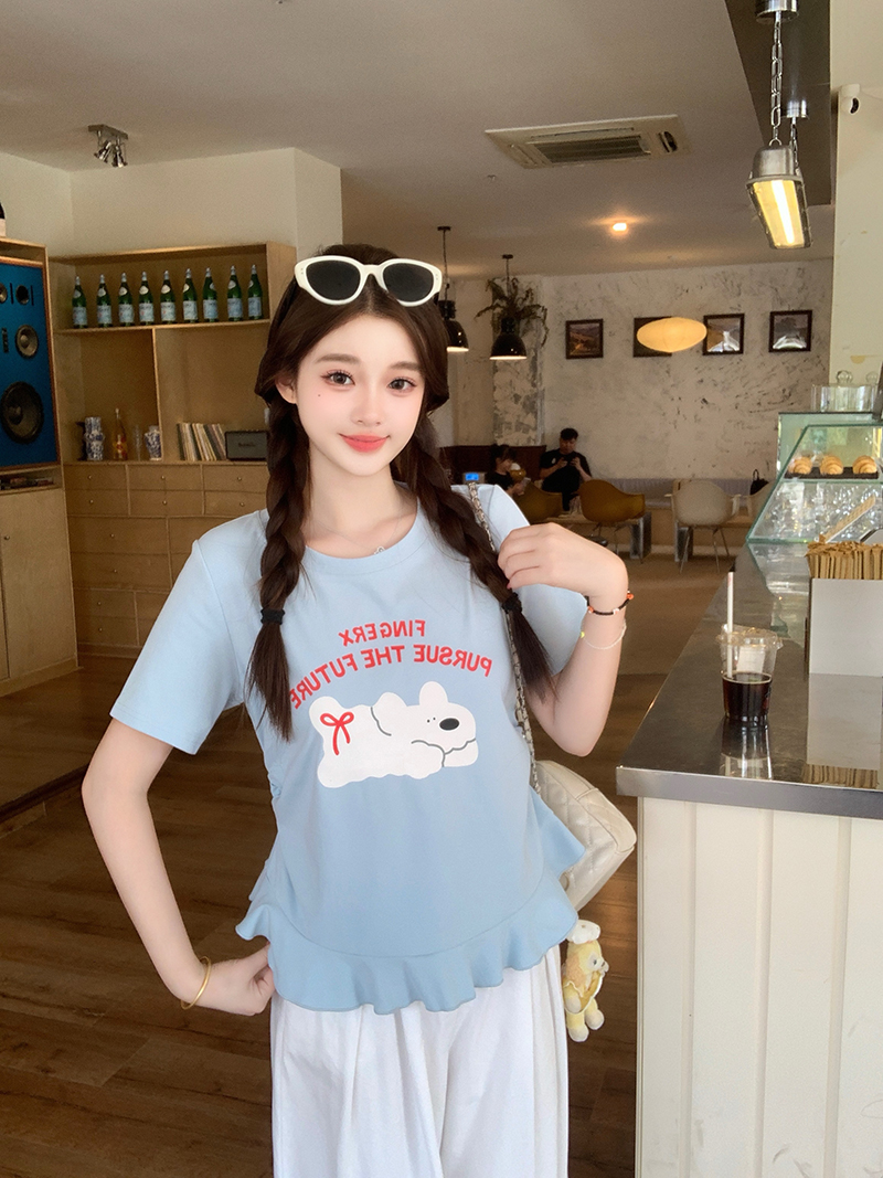 Plus Size Sweet Cartoon Dog Print Ruffle Short Sleeve T-Shirt Summer 2026 - Style 99a41e - Image 2