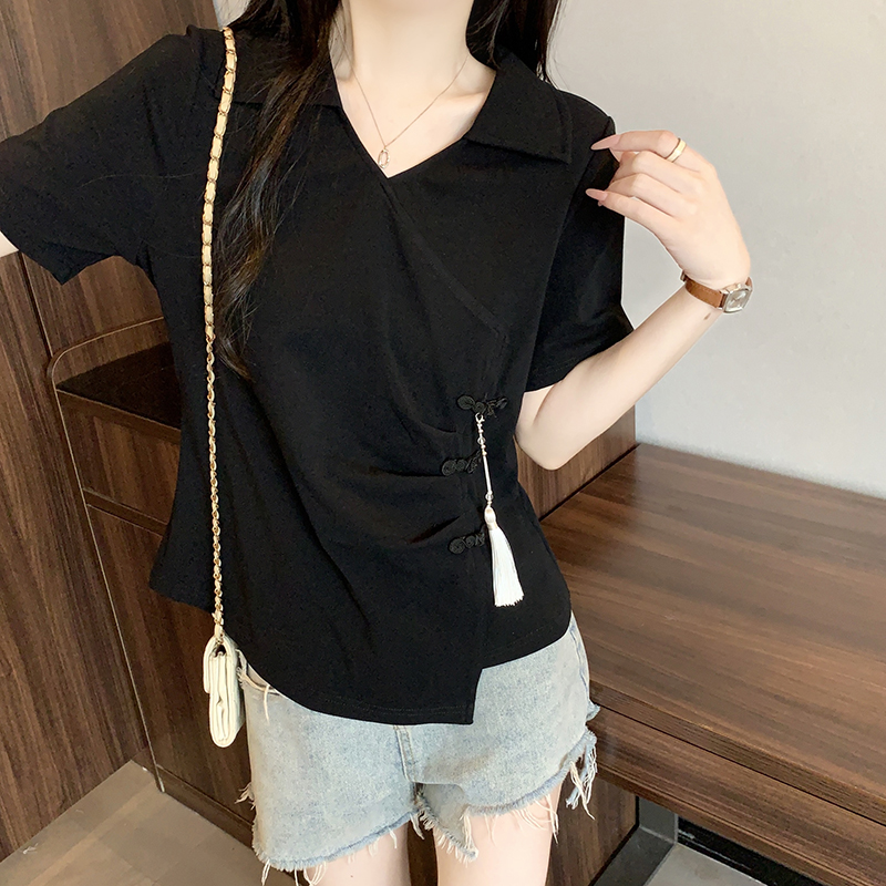 Plus Size Women's Chinese Style Buttoned Collar Asymmetric Short Sleeve T-Shirt Summer 2026 - Image 5