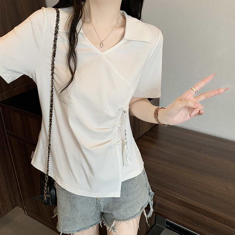 Plus Size Women's Chinese Style Buttoned Collar Asymmetric Short Sleeve T-Shirt Summer 2026 - Image 4