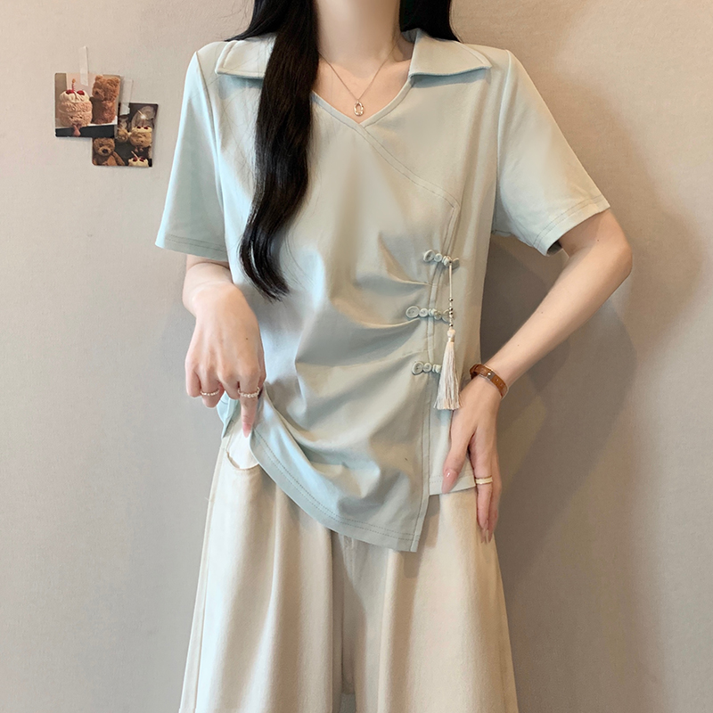 Plus Size Women's Chinese Style Buttoned Collar Asymmetric Short Sleeve T-Shirt Summer 2026 - Image 2