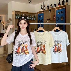 Plus Size Women's Cartoon Print Crew Neck Loose Short Sleeve T-Shirt Summer 2026
