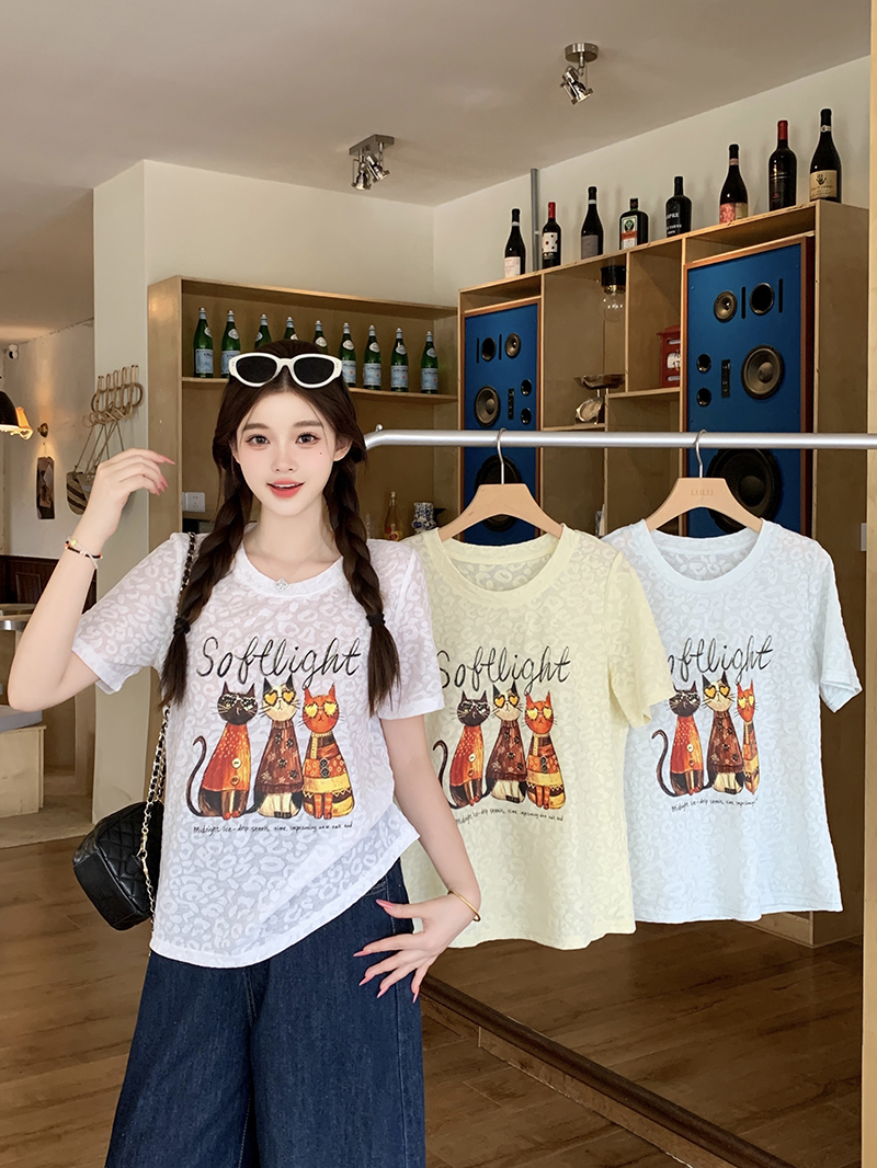 Plus Size Women's Summer 2026 Cartoon Print Round Neck Loose Short Sleeve T-Shirt - Image 3