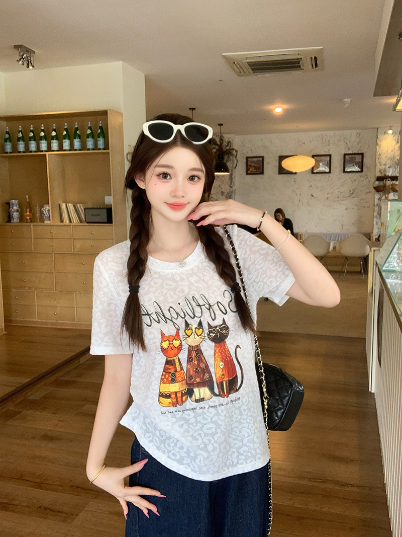 Plus Size Women's Summer 2026 Cartoon Print Round Neck Loose Short Sleeve T-Shirt - Image 4