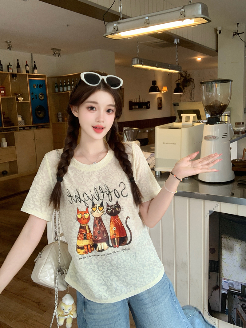 Plus Size Women's Summer 2026 Cartoon Print Round Neck Loose Short Sleeve T-Shirt - Image 2