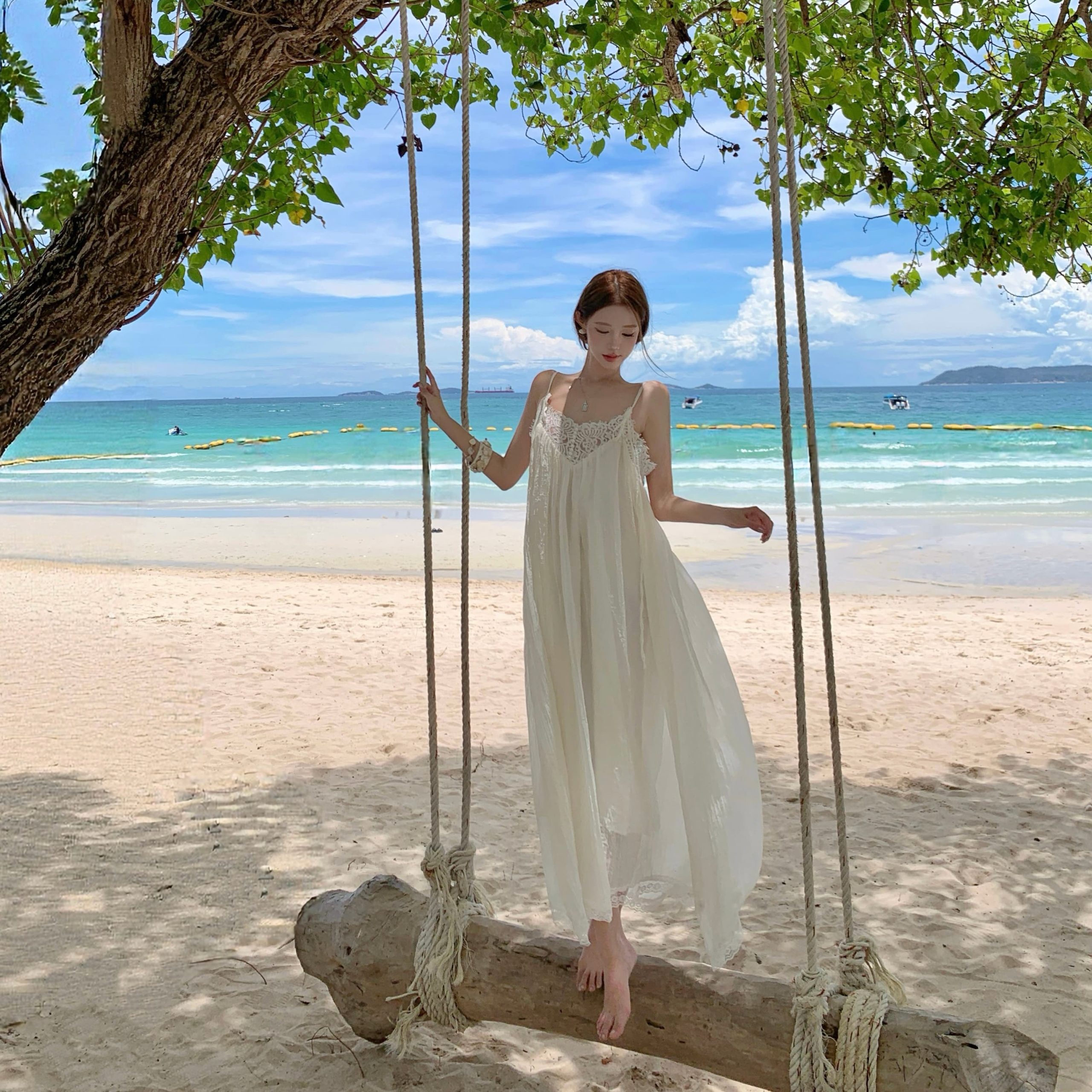 White Lace Sleeveless Long Dress for Women