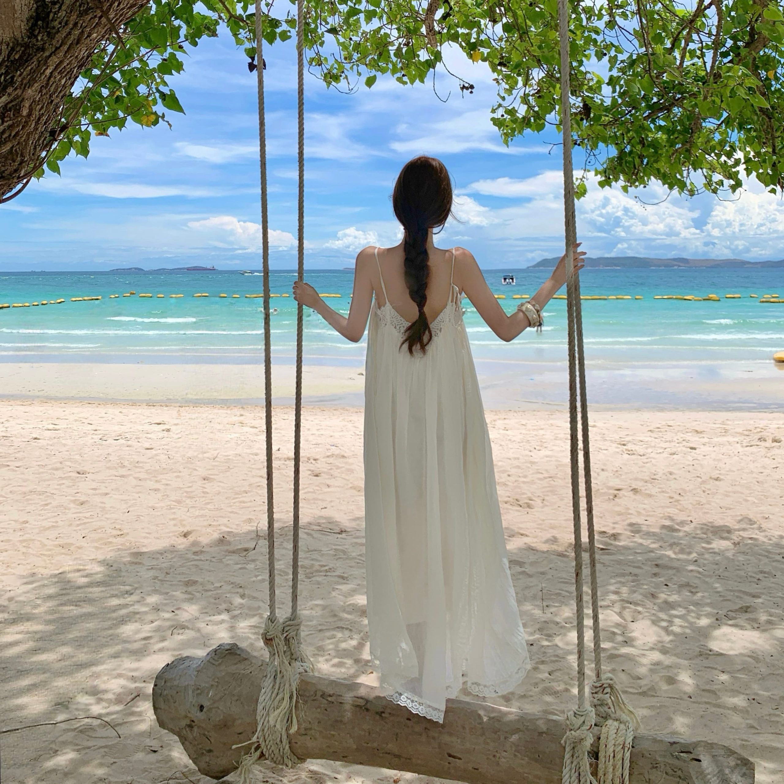 White Lace Sleeveless Long Dress for Women - Image 2