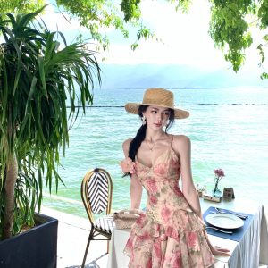 Women's Floral Chiffon V-Neck Cami Dress Summer Beach Vacation Short Dress