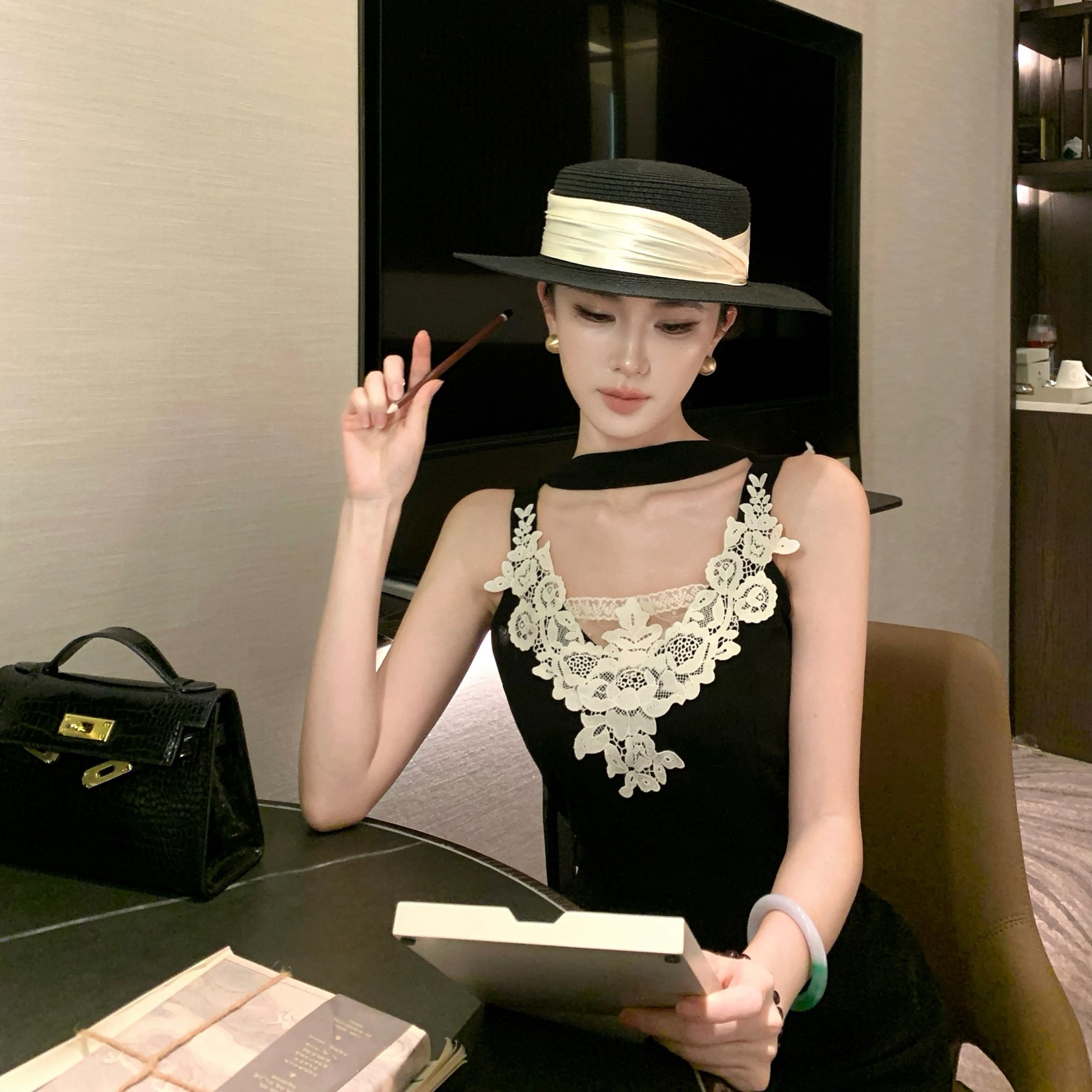 Korean Style Layered Black Lace Cami Dress for Women Summer Long Dress - Image 2