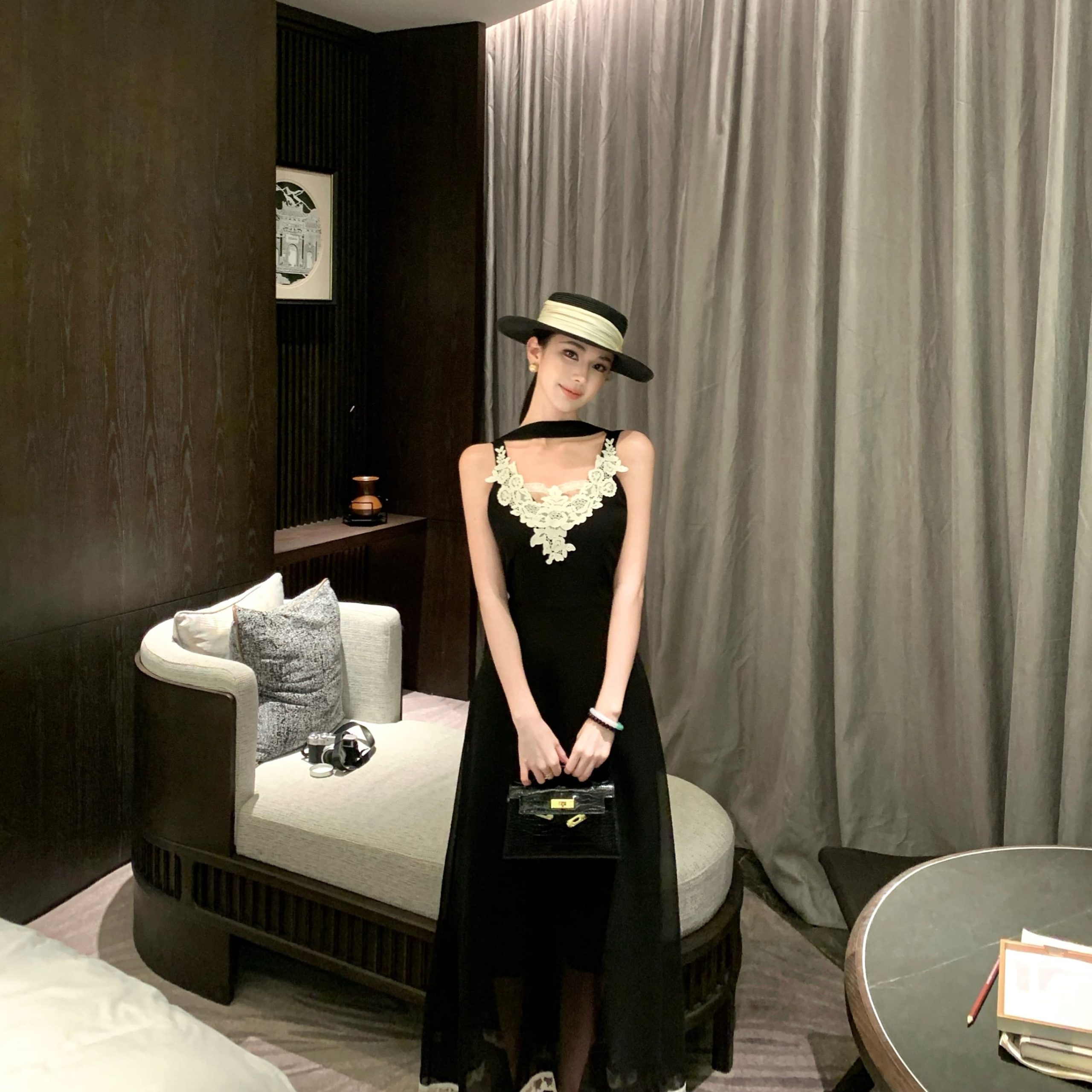 Korean Style Layered Black Lace Cami Dress for Women Summer Long Dress - Image 4